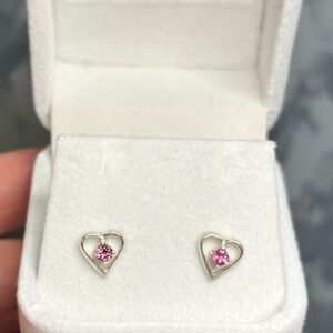 Natural pink Tourmaline Heart Earrings in 925 Sterling Silver